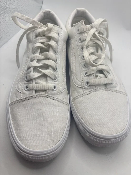 Vans Old Skool True White on White Low top Sneaker SZ 8.5 leather accents casual - Picture 10 of 11